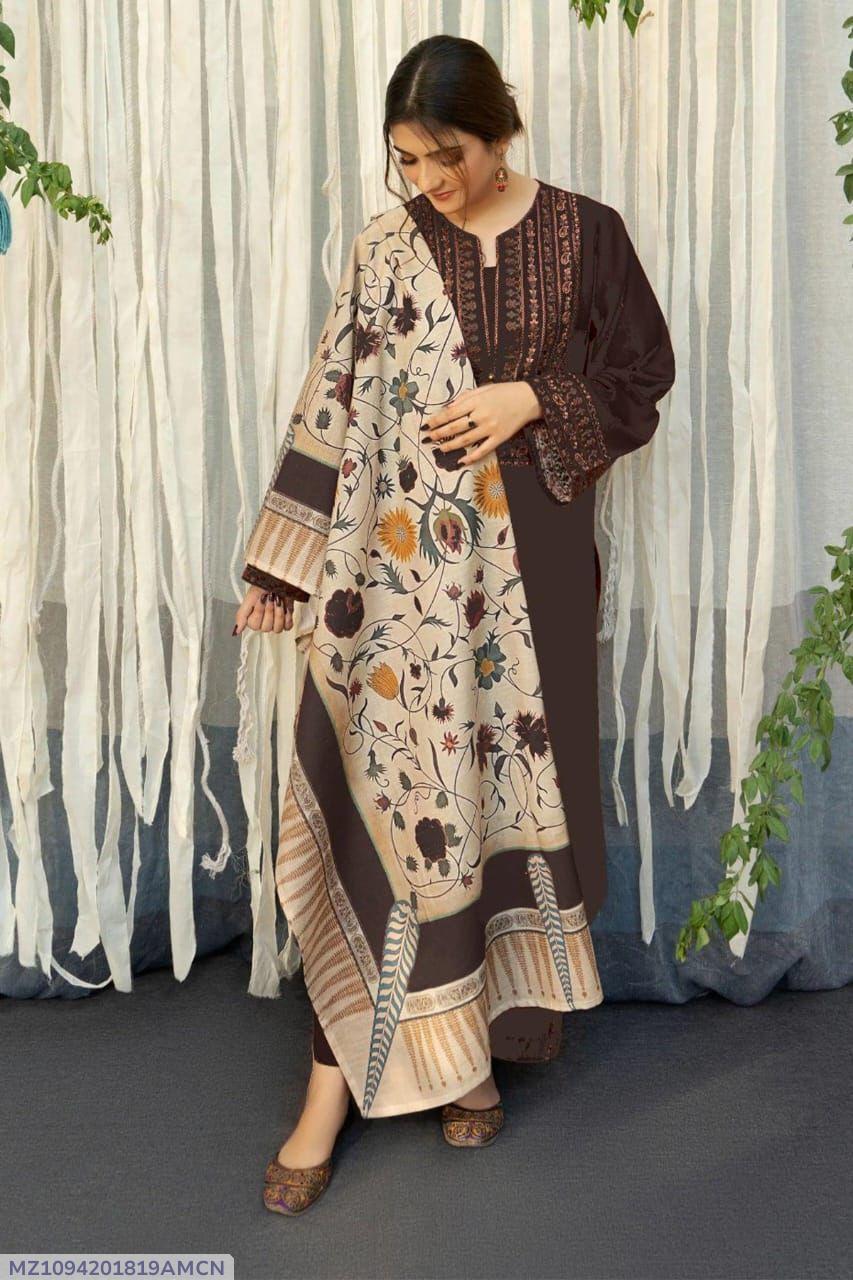 3 Pcs Women's Unstitched Embroidered Alina Suit