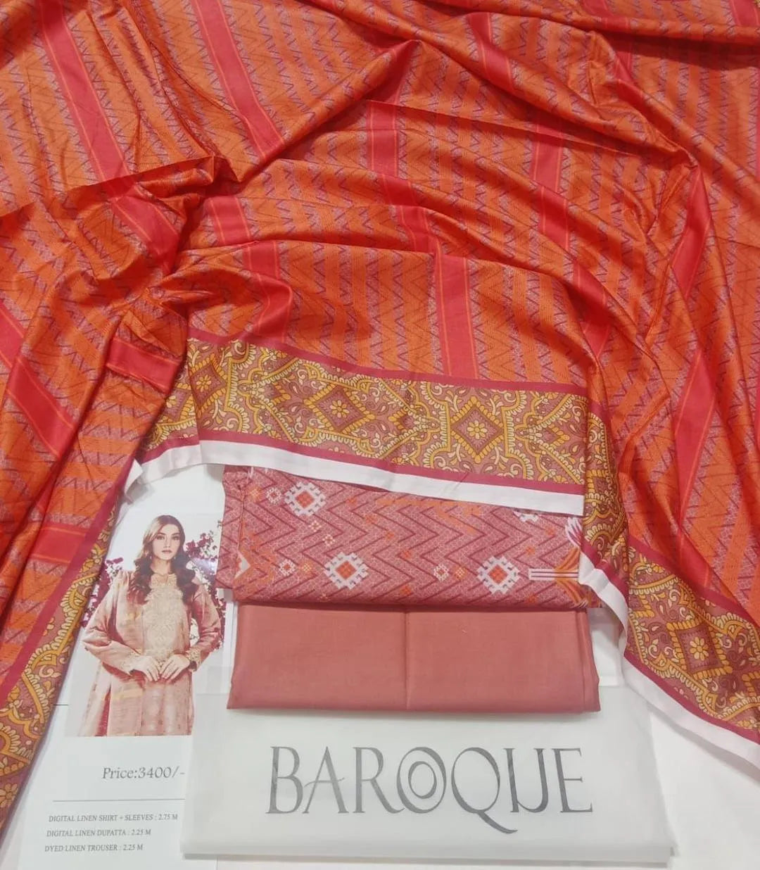 3 Pcs Women's Unstitched Digital Print Suit