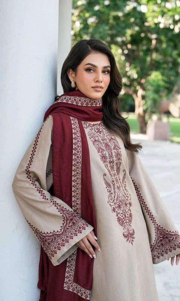 3 Pcs Women's Unstitched Embroidered dhanak Suit