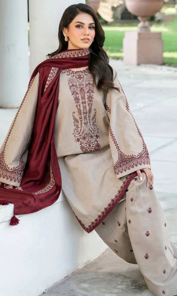 3 Pcs Women's Unstitched Embroidered dhanak Suit