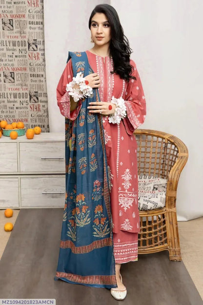 Product Name: 3 Pcs Women's Unstitched Embroidered Suit
