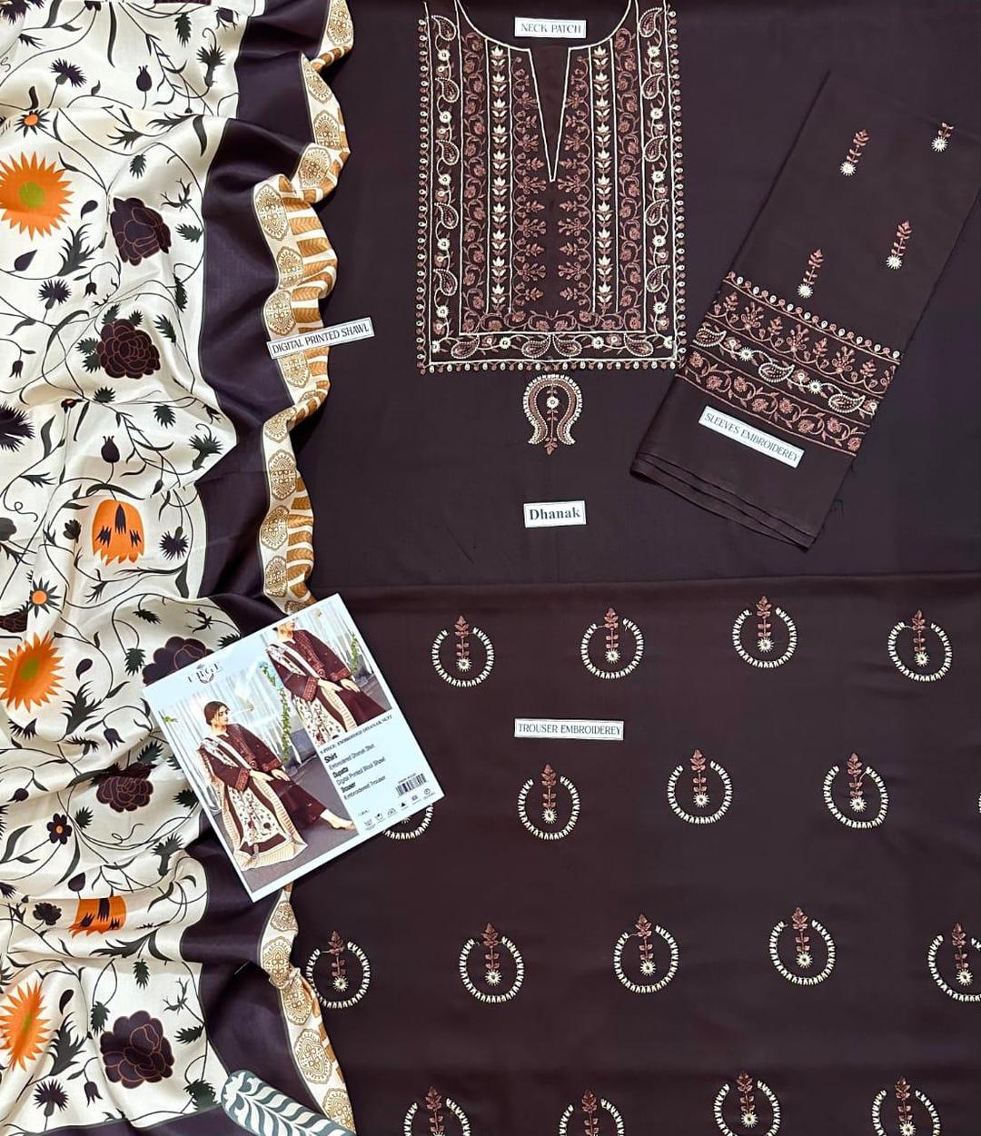 3 Pcs Women's Unstitched Embroidered Alina Suit