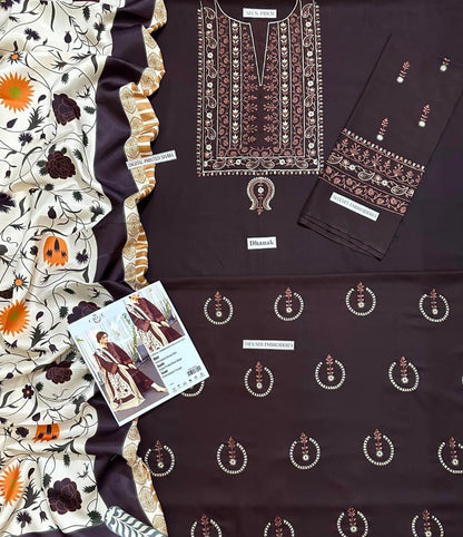 3 Pcs Women's Unstitched Embroidered Alina Suit