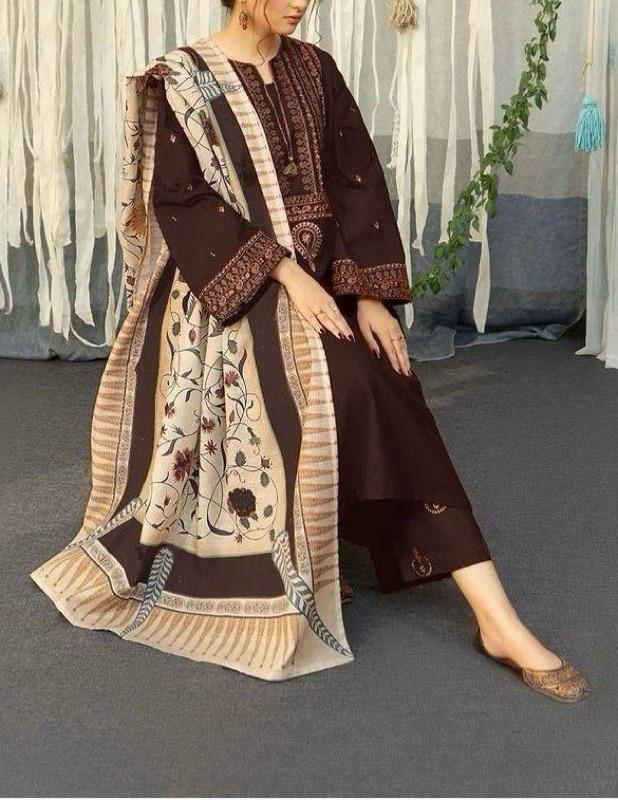 3 Pcs Women's Unstitched Embroidered Alina Suit