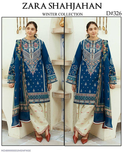 Elegant Blue Embroidered Suit - 3 Pcs with Digital Print Dupatta