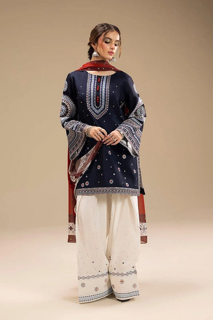 3 Pcs Women's Unstitched Embroidered Suit blue and red