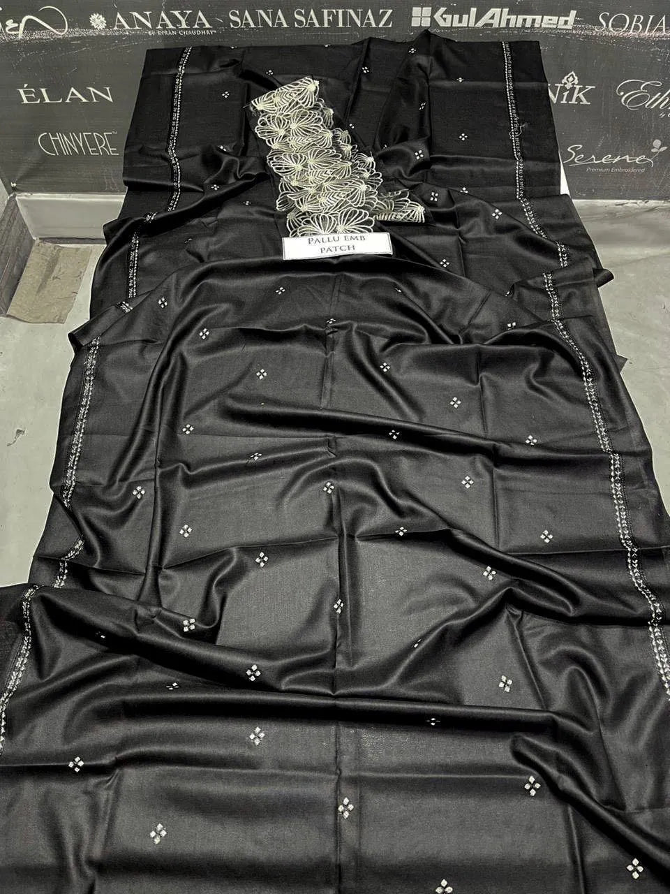 3 Pcs Women's Unstitched Embroidered Suit white and black