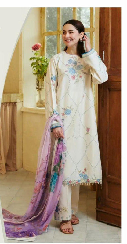 3 Pcs Women's Unstitched Embroidered Suit