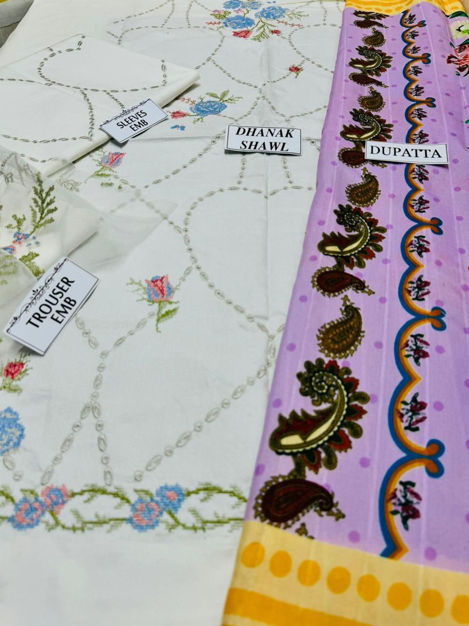 3 Pcs Women's Unstitched Embroidered Suit