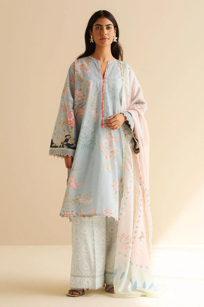 3 Pcs Women's Unstitched Printed Suit light blue