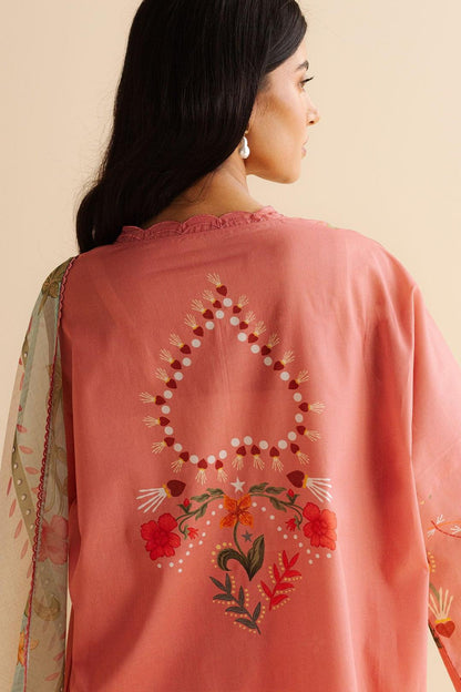 3 Pcs Women's Unstitched Printed Suit Pink color