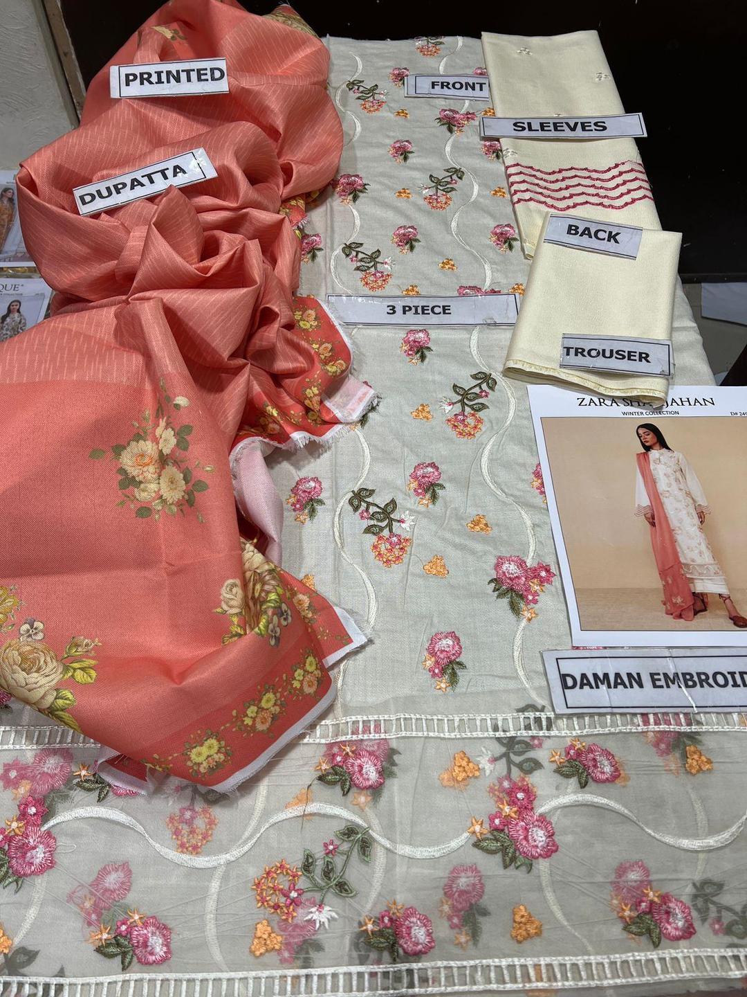 3 Pcs Women's Unstitched Embroidered Suit