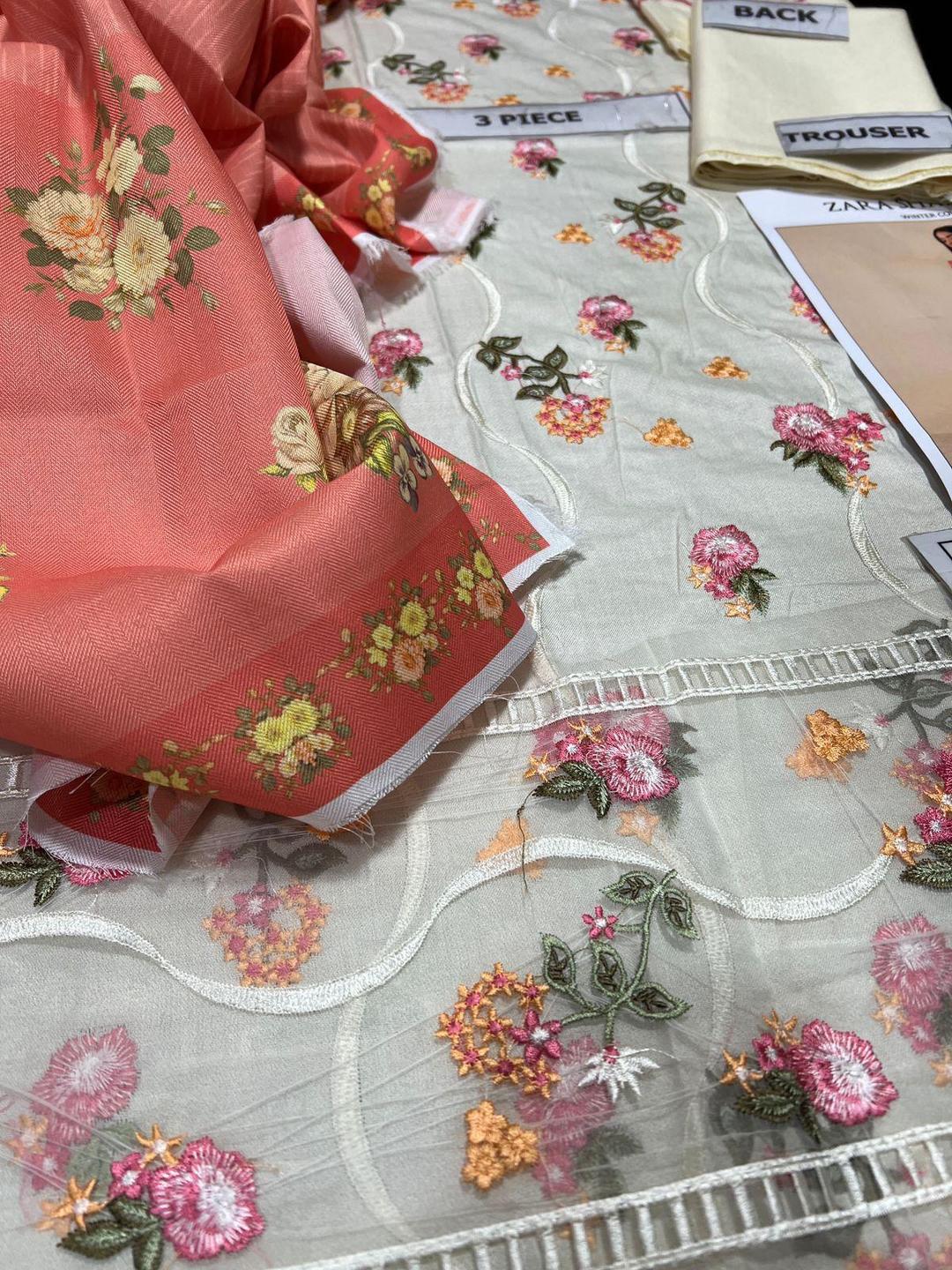 3 Pcs Women's Unstitched Embroidered Suit