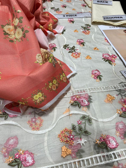 3 Pcs Women's Unstitched Embroidered Suit