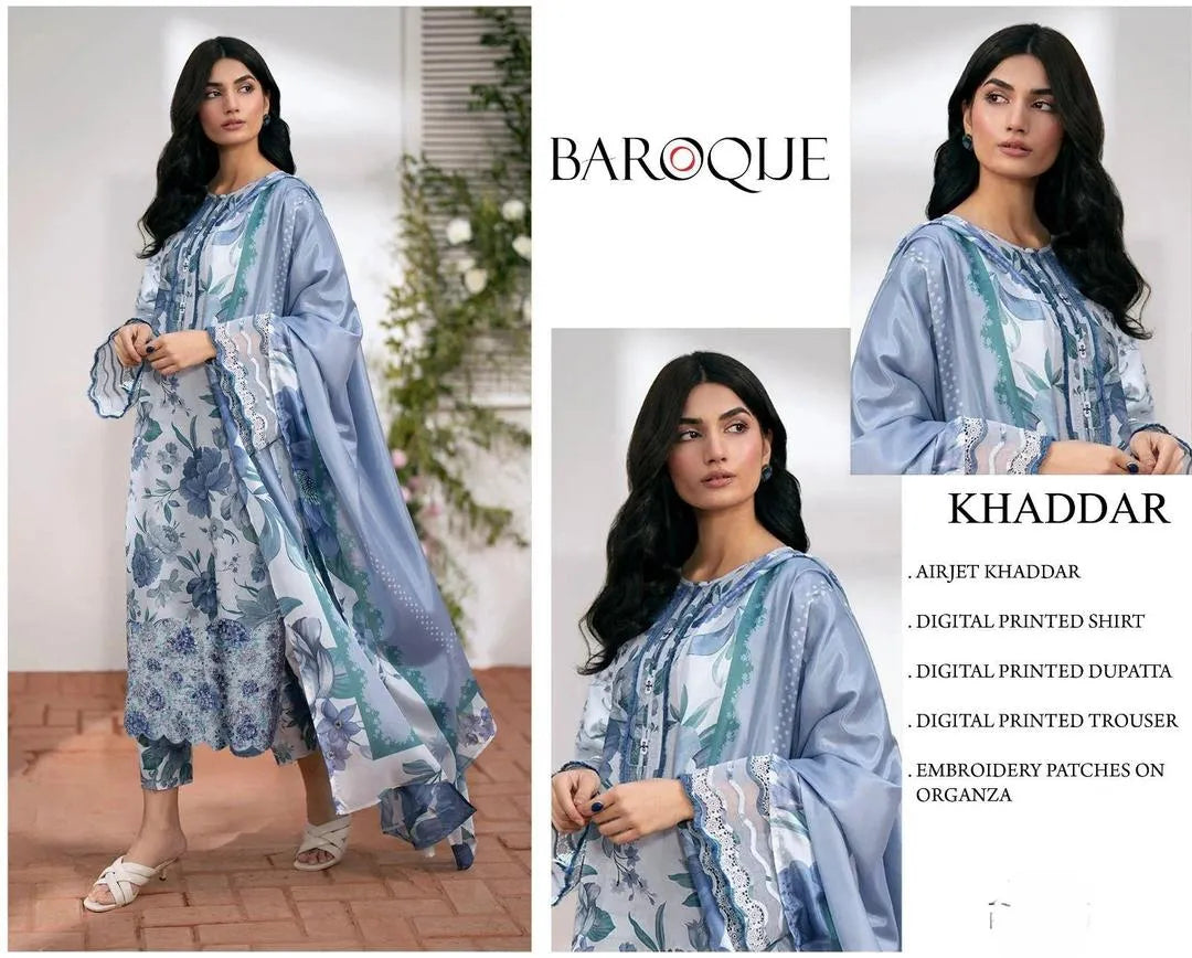 3 Pcs Women's Unstitched Digital Print Suit