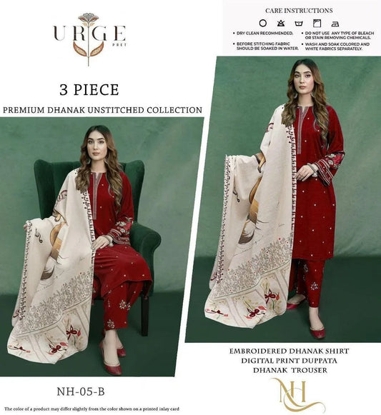 3 Pcs Women's Unstitched Embroidered Suit