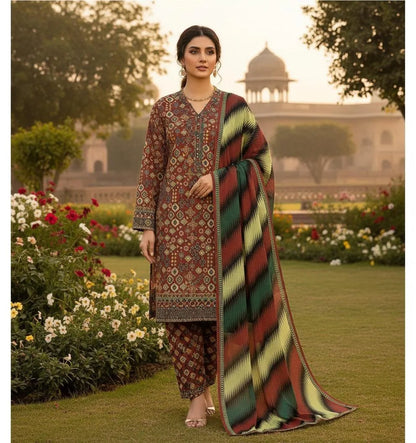 3 Pcs Women's Unstitched Printed Khaddar Suit