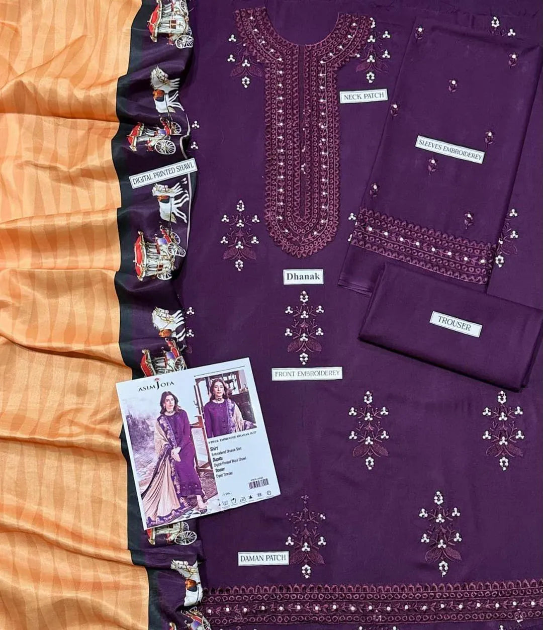 3 Pcs Women's Unstitched Embroidered Suit