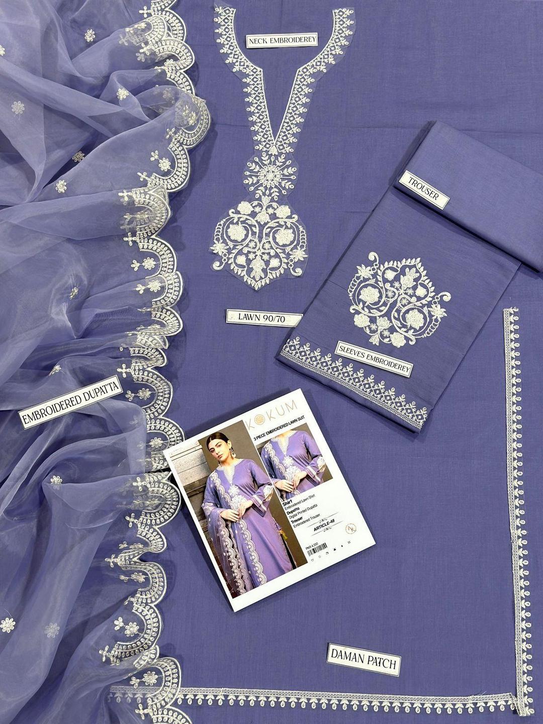 3 Pcs Women's Unstitched Embroidered Suit