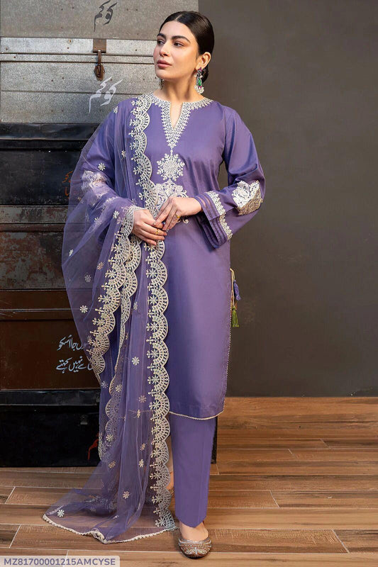 3 Pcs Women's Unstitched Embroidered Suit